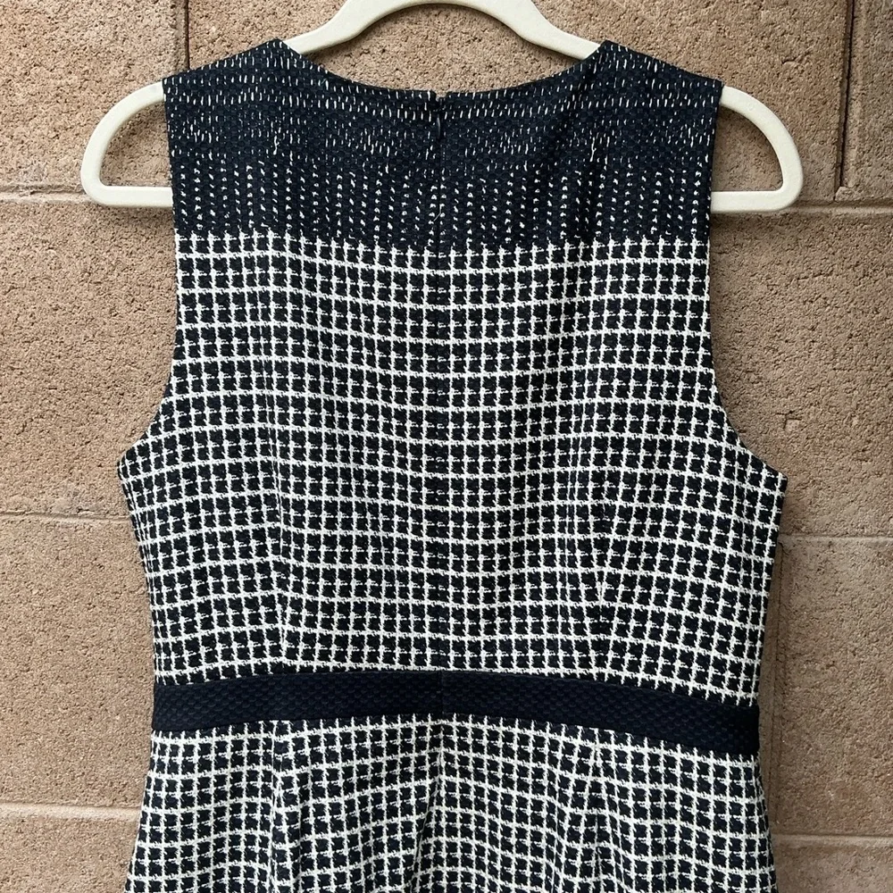 NWOT J. Crew Checkered Tweed Sheath Midi Dress Navy White Size 12T Bodycon Chic